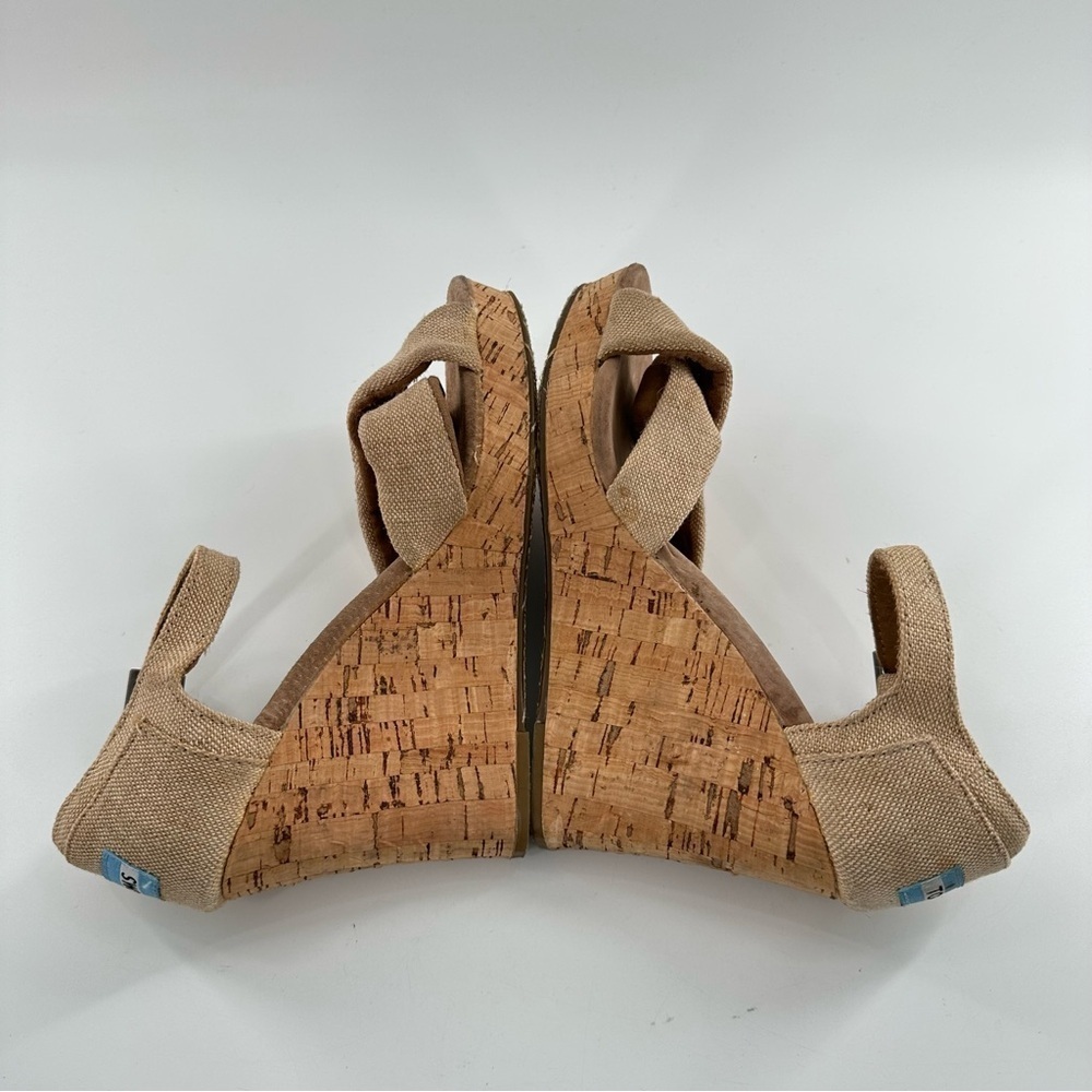 Toms womens sandals size 7.5 tan canvas cork wedges - Picture 6 of 12
